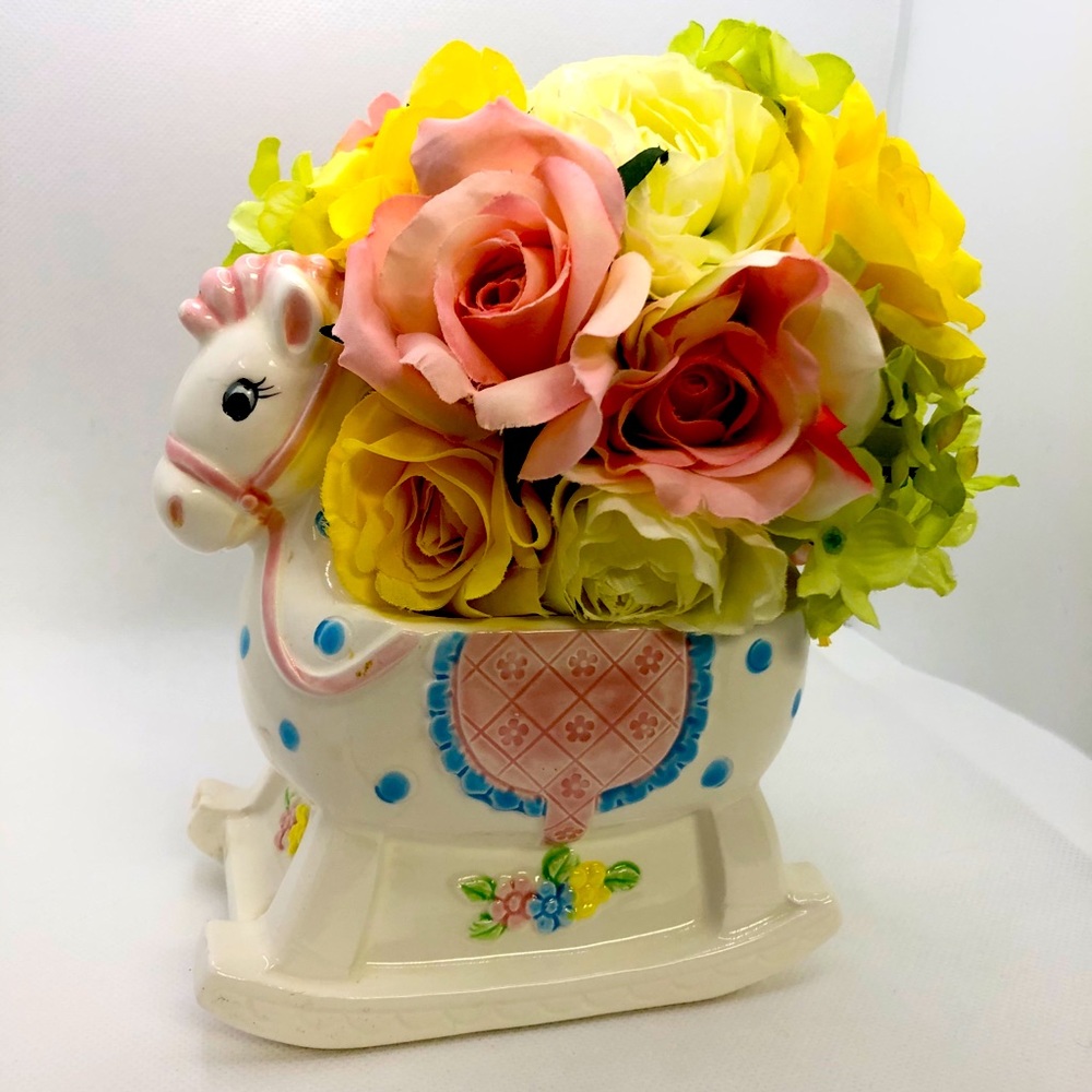 Lefton 1986 ceramic horse planter for infant girl.